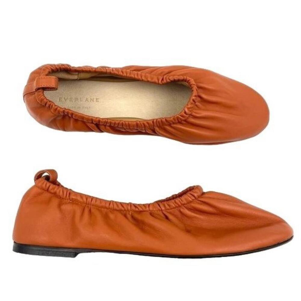 Everlane Women's Orange Leather Scrunch Ballet Flats